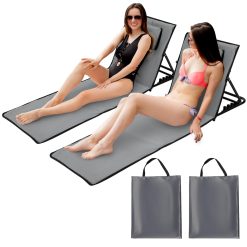 Sonnewelt Lot de 2 tapis de plage légers pliables avec dossier et sac de transport - Imperméables et portables - Gris - 158 x 55 cm