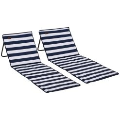 Outsunny Lot de 2 Tapis de Plage rembourré - Matelas de Plage - nattes de Plage - Dossier inclinable Multi-Positions - Sac de Transport Inclus - métal Polyester Blanc et Bleu