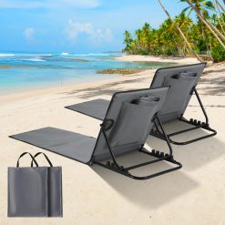 Cecaylie Lot de 2 tapis de plage pliables de 158 cm, portables avec dossier, chaise de plage réglable sur 5 niveaux, pliables, pour plage, camping, gris