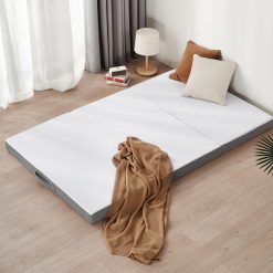 Z-hom Matelas Pliable, Matelas Mousse 120 x 195 x 10 cm, Matelas Pliable 2 Places, Matelas de Sol, Éponge Haute densité d'une dureté de H3, Housse Souple Oeko-TEX, Blanc+Gris
